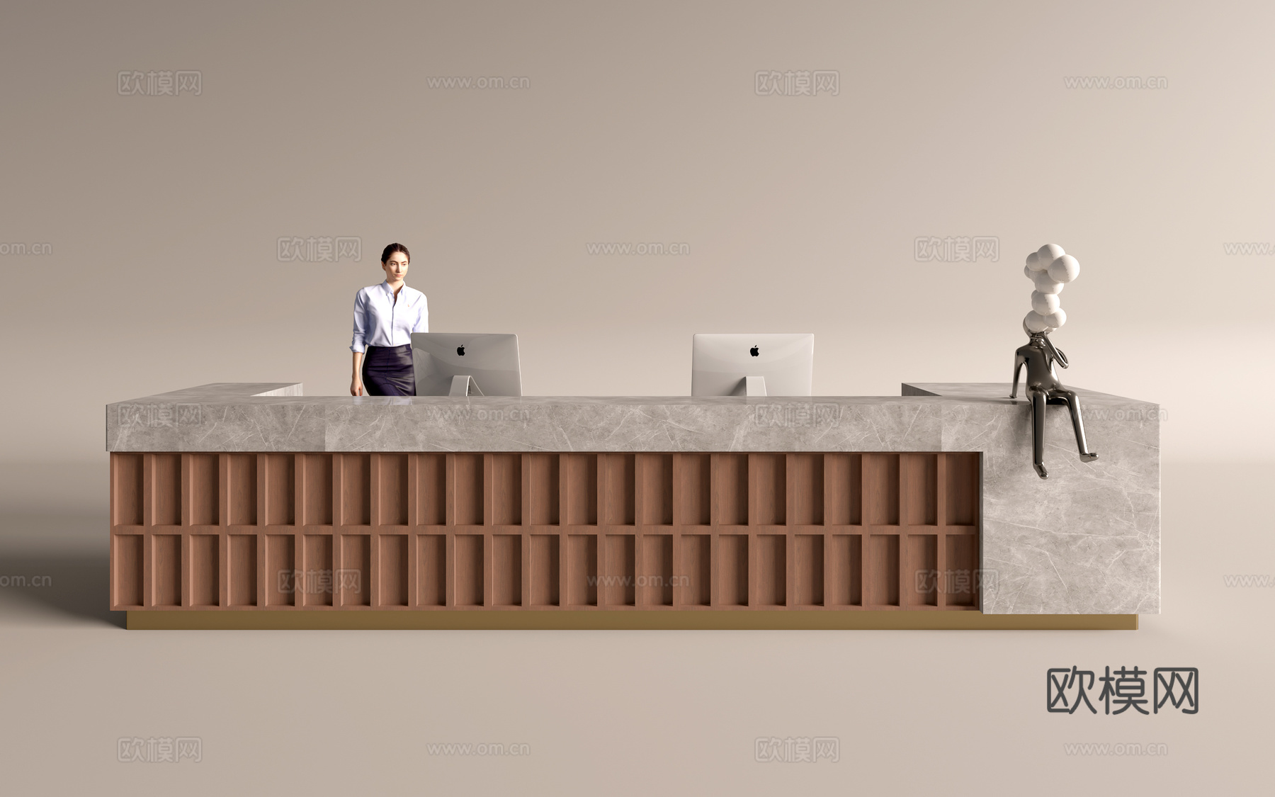 现代公司前台  接待区 吧台  接待台 服务台su模型下载（渲染图1）
