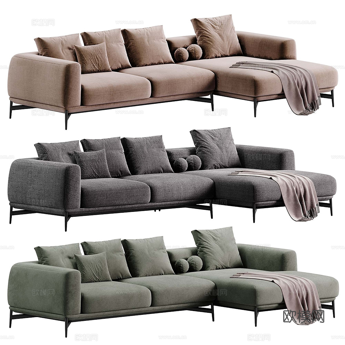 现代 Bonsai 转角沙发3d模型下载（渲染图2）