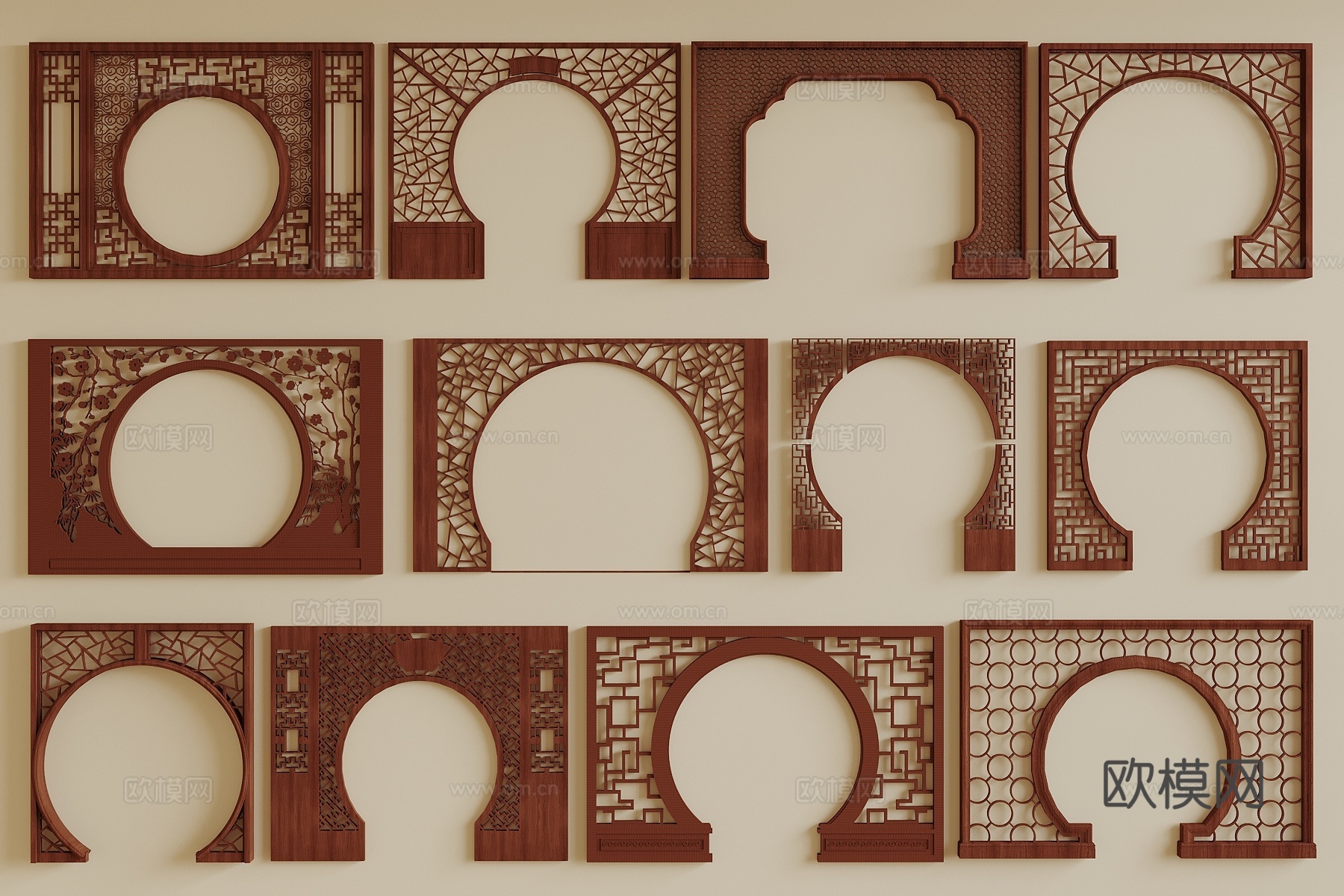 新中式月亮门 月亮洞 拱门 垭口 隔断3d模型