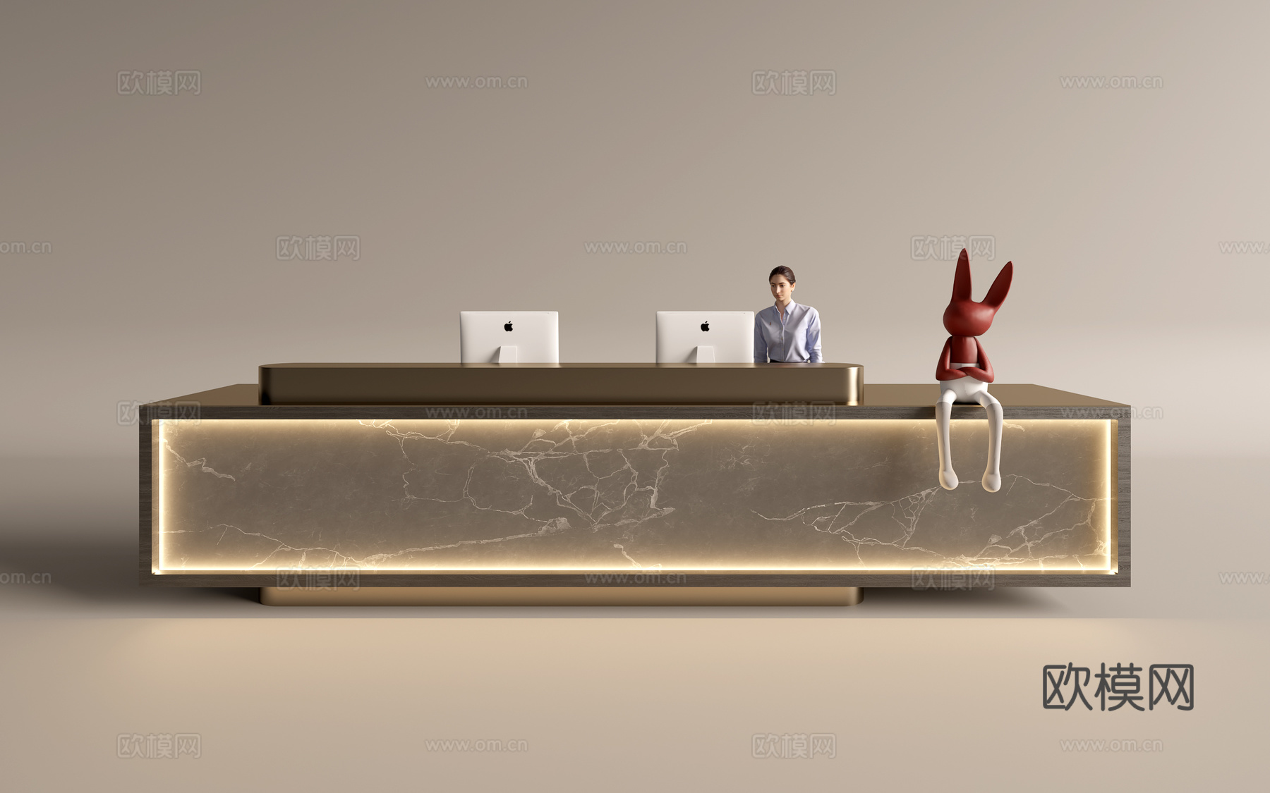 现代公司前台  接待区 吧台  接待台 服务台su模型下载（渲染图1）