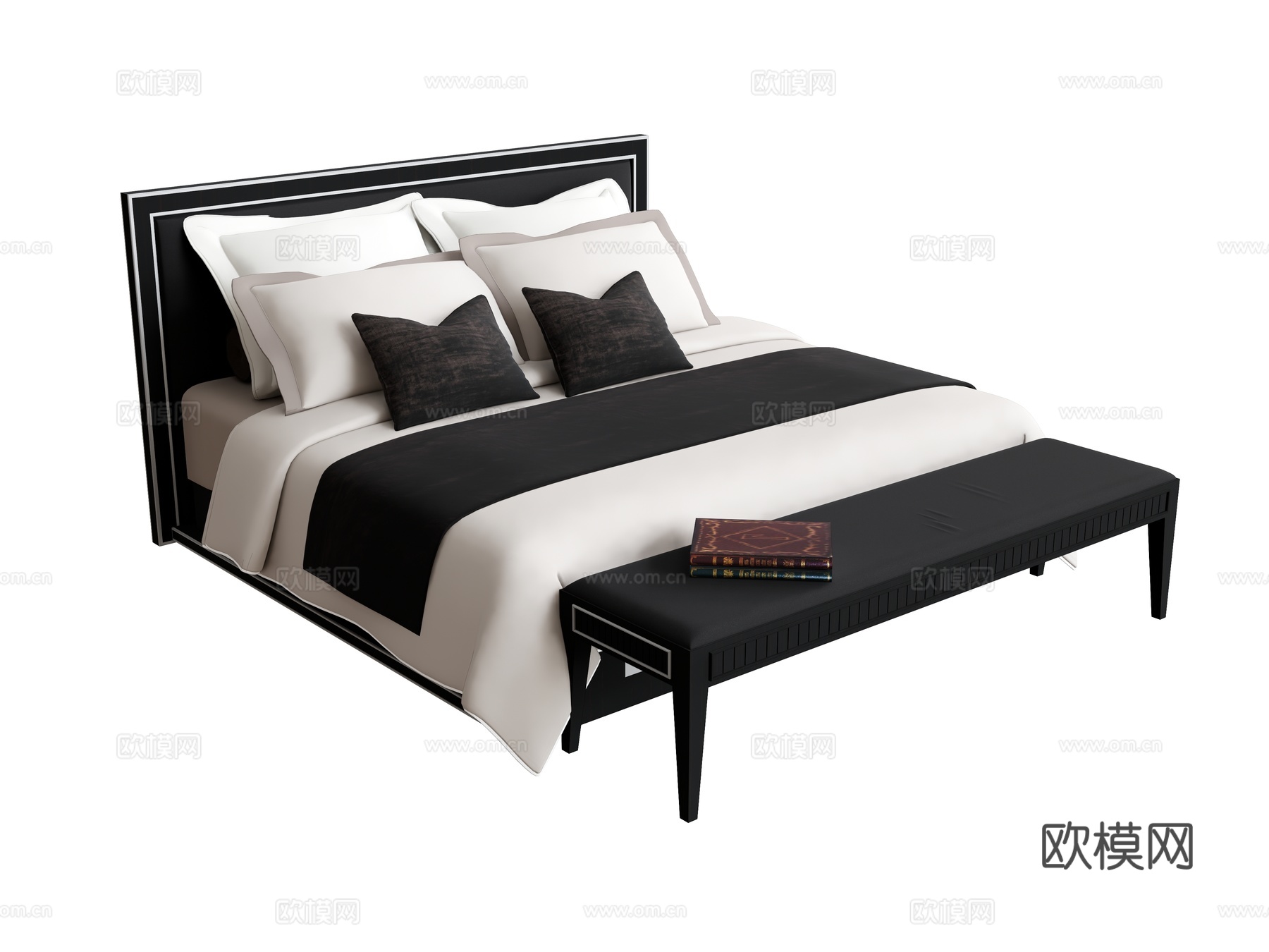 双人床枕头被褥  布艺床su模型