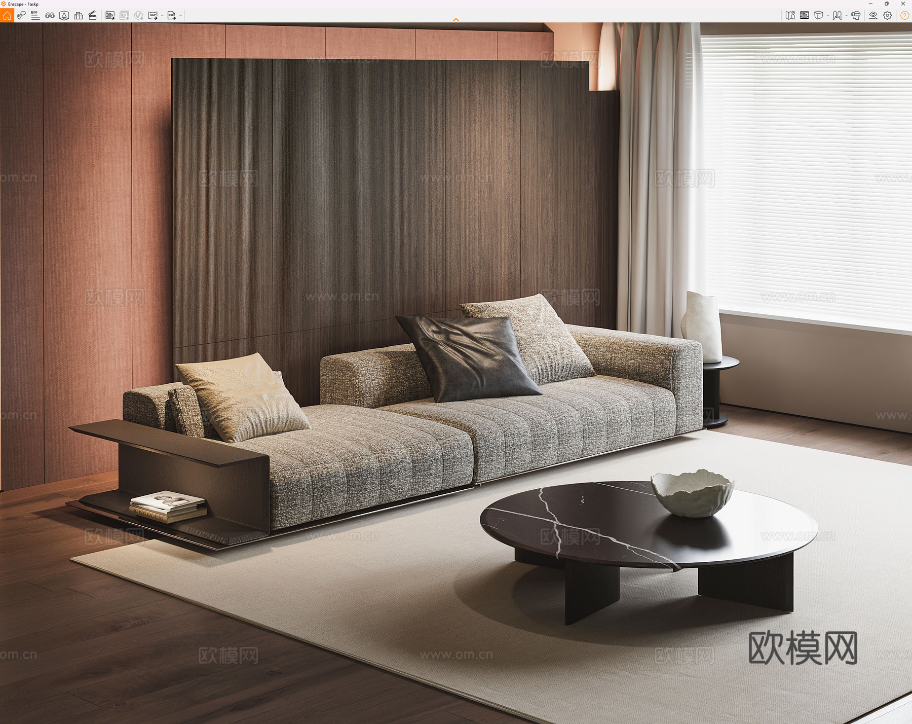 现代沙发茶几 客厅沙发 minotti 布艺沙发 休闲沙发su模型
