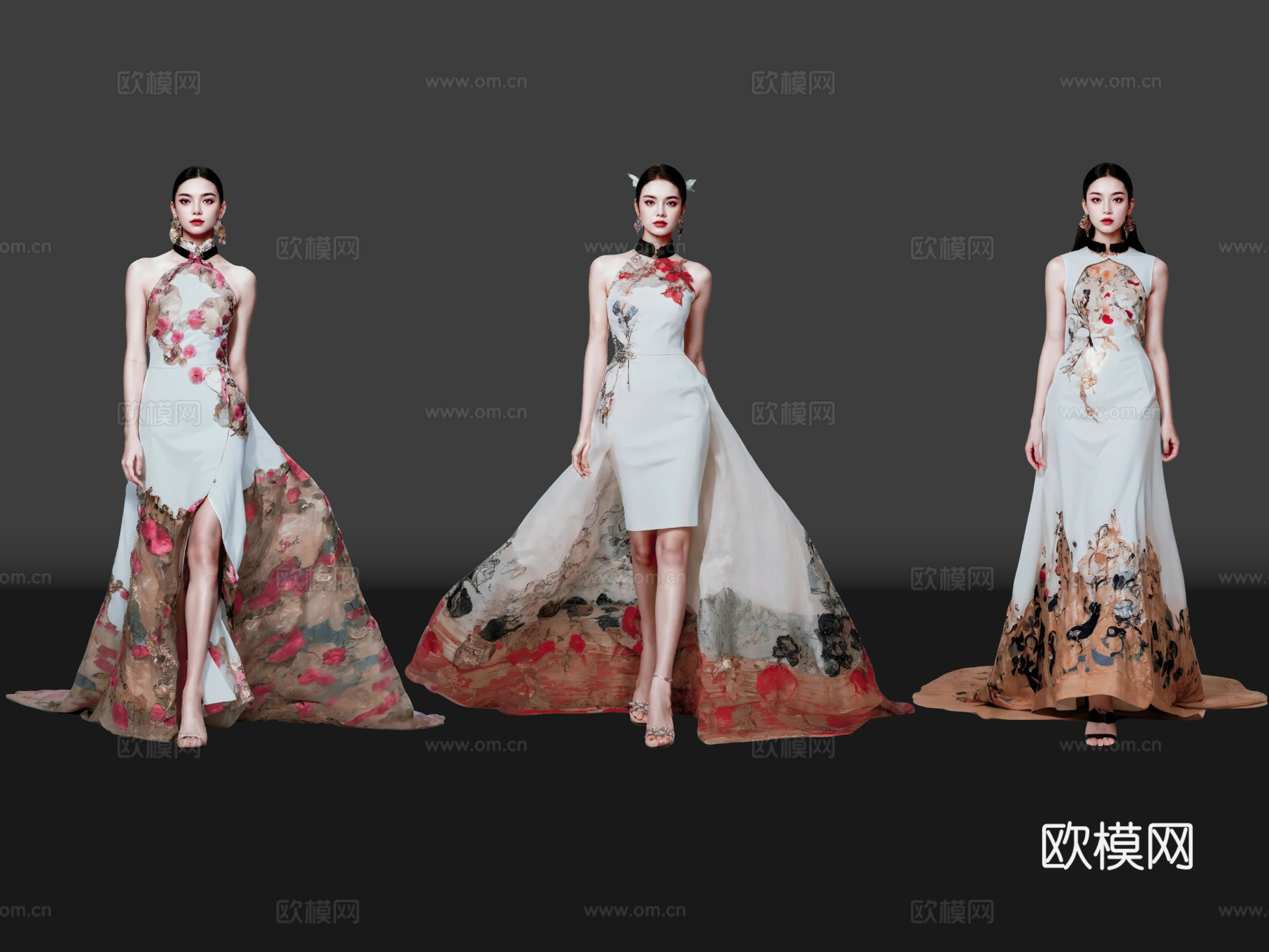 2D现代人物 汉服走秀 时尚模特 时尚走秀 T台走秀 美女su模型
