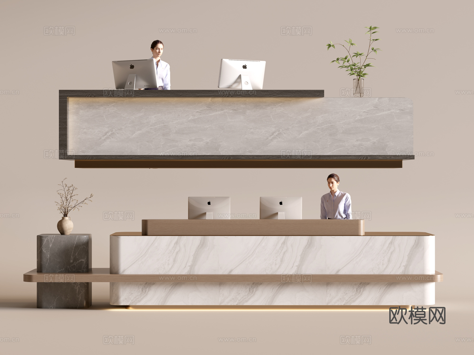 现代公司前台  接待区 吧台  接待台 服务台3d模型