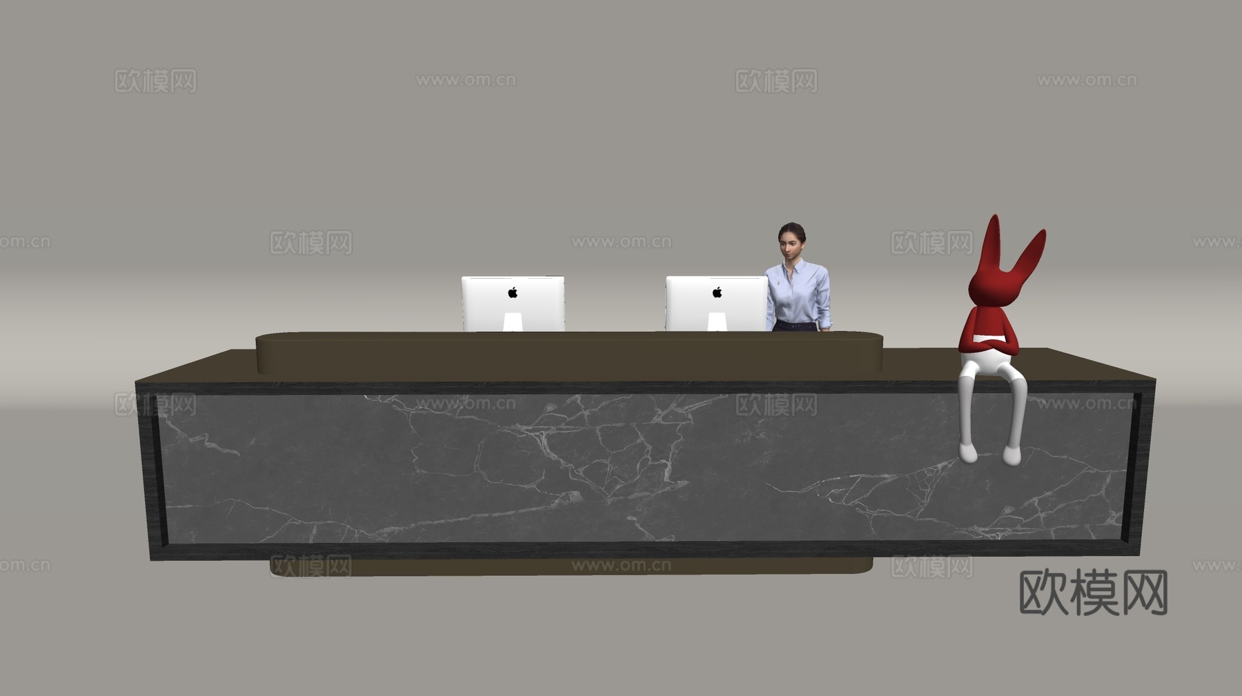 现代公司前台  接待区 吧台  接待台 服务台su模型下载（渲染图2）