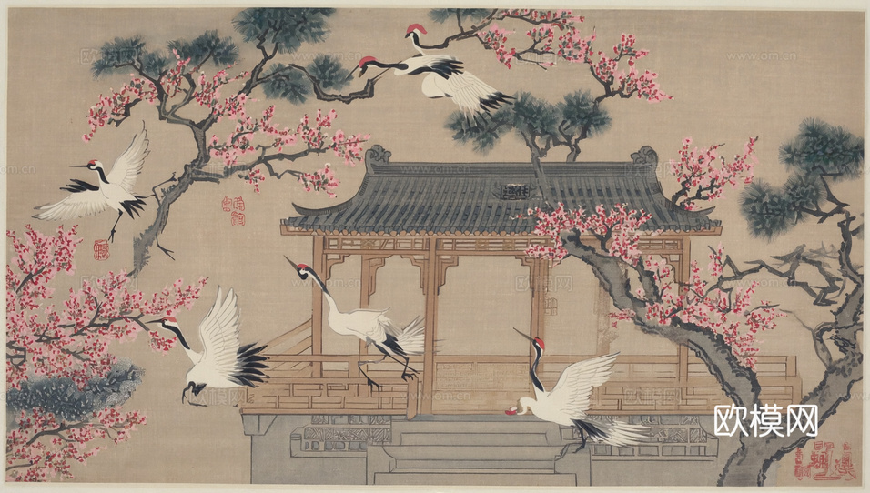 新中式中式挂画 水墨画 国画 建筑 中国风下载