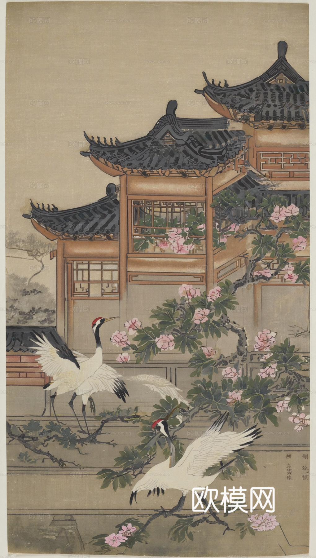 新中式中式挂画 水墨画 国画 建筑 中国风
