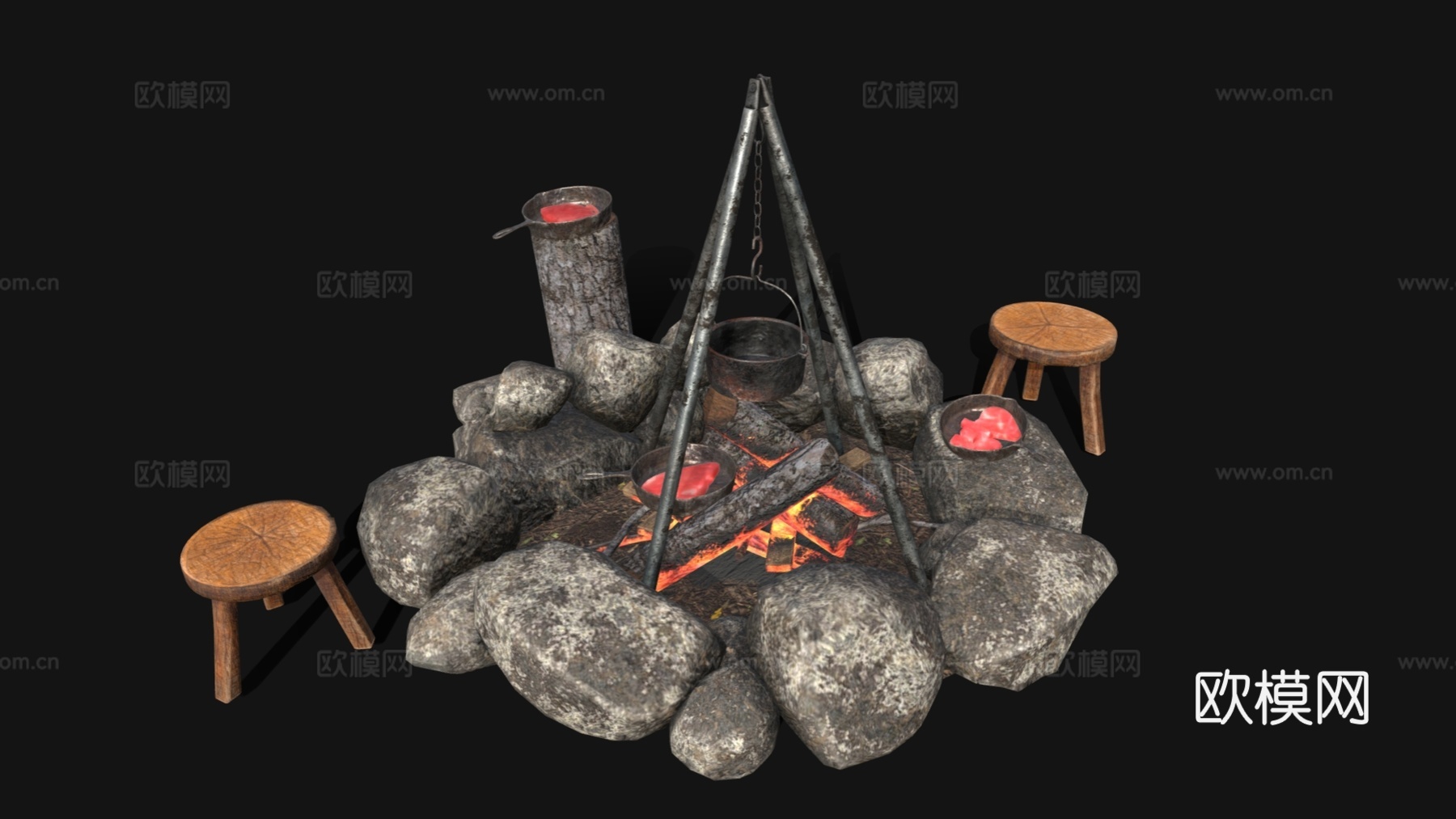 现代其他小品 篝火 火堆 火焰 露营篝火su模型