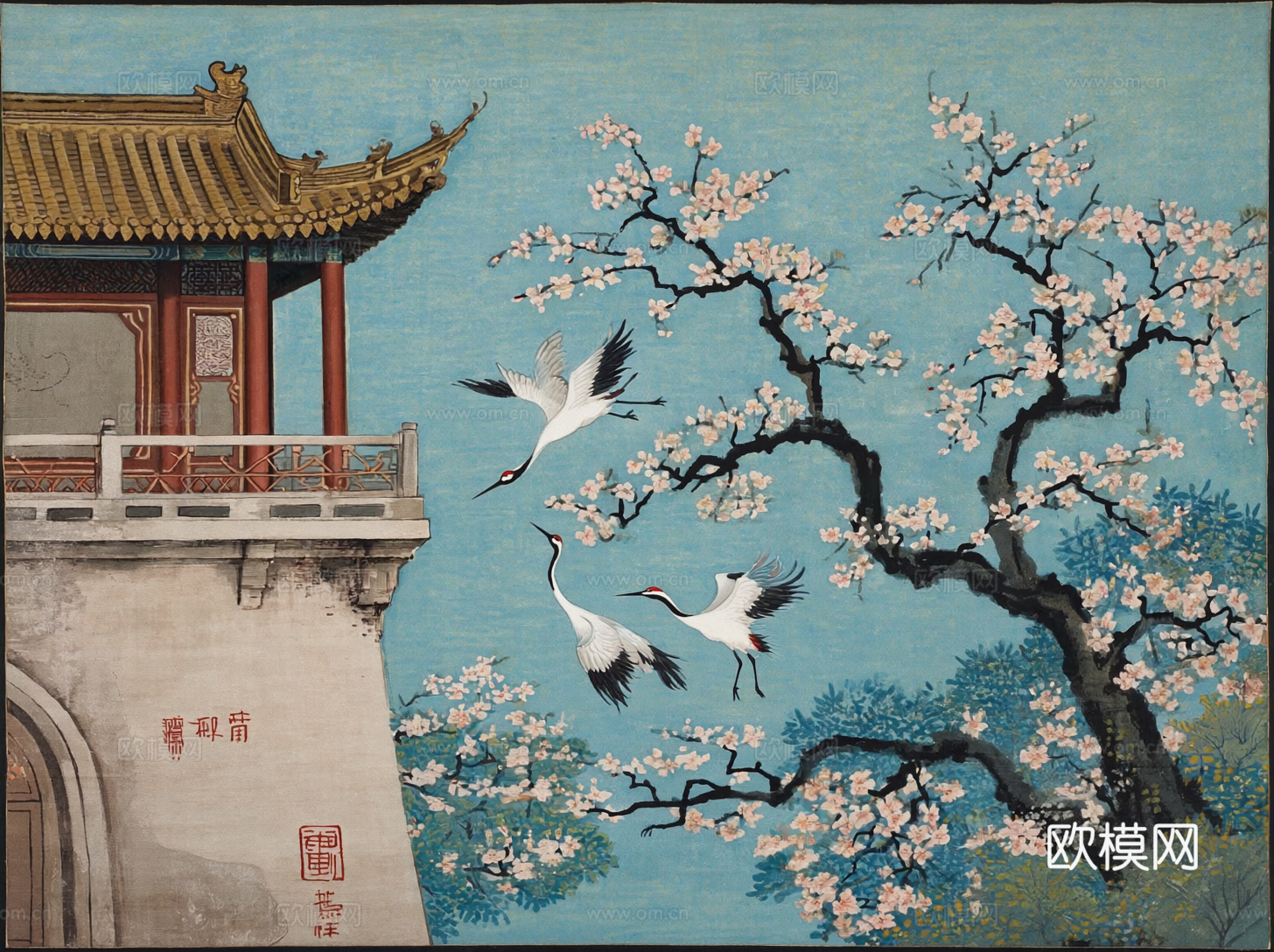 新中式中式挂画 水墨画 国画 建筑 中国风