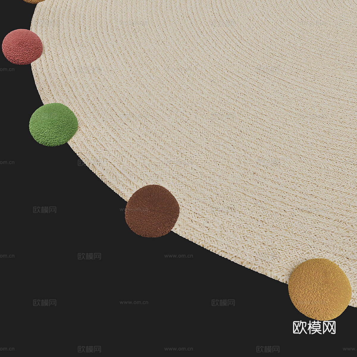 儿童圆形地毯 黄麻地毯3d模型