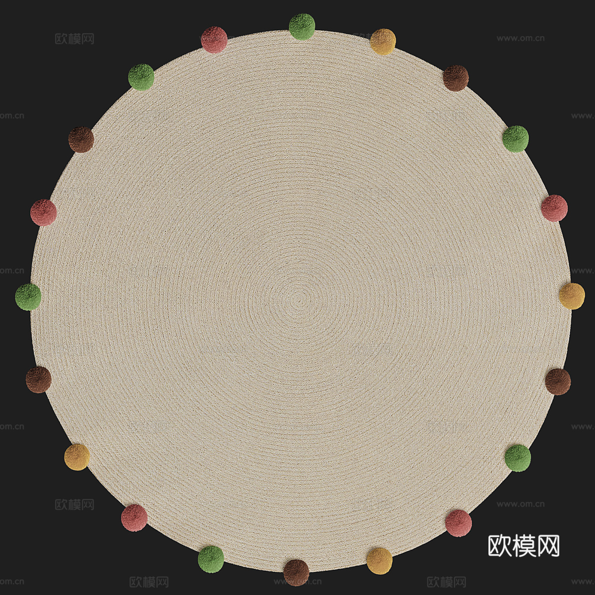 儿童圆形地毯 黄麻地毯3d模型