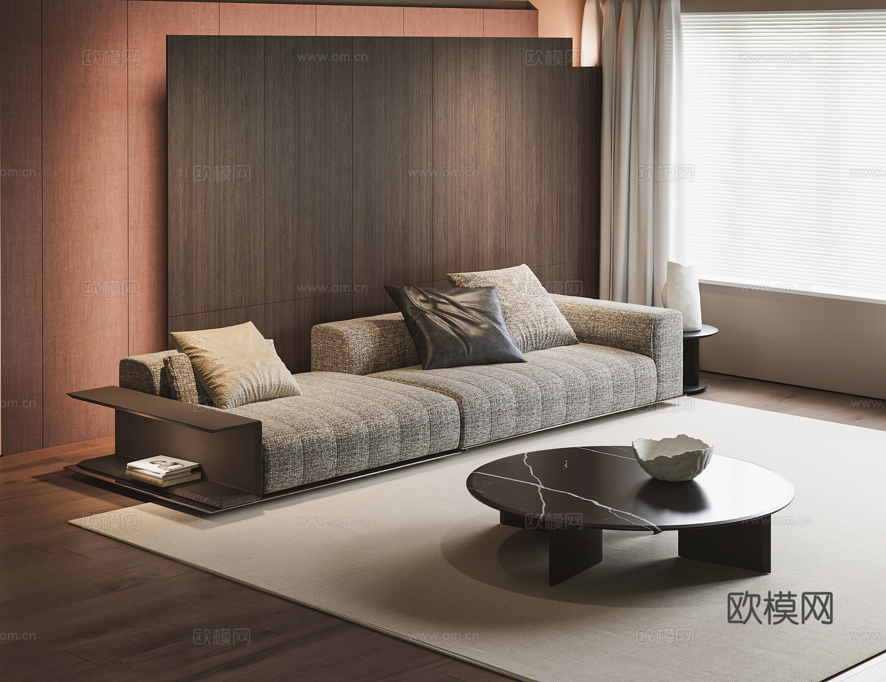 现代沙发茶几 客厅沙发 minotti 布艺沙发 休闲沙发su模型
