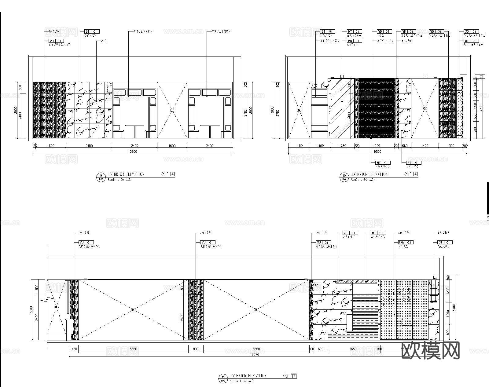 酒店餐厅立面图cad施工图