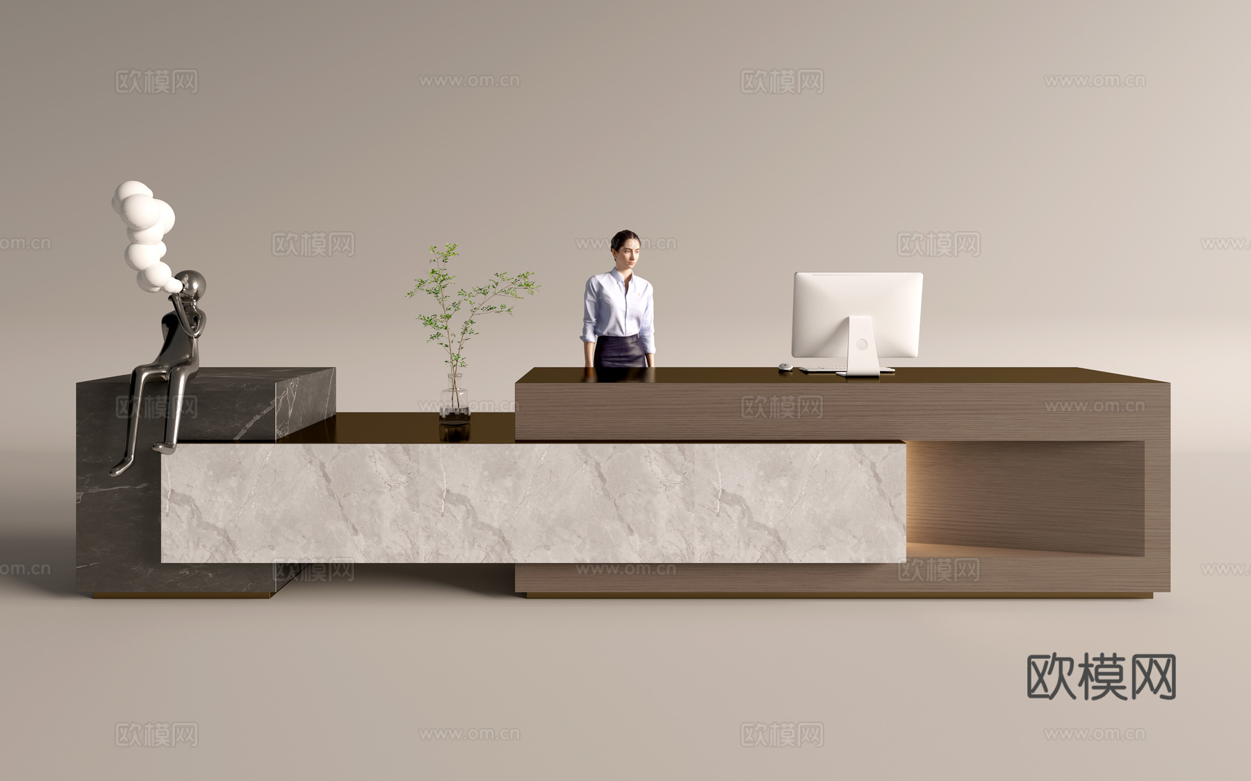 现代公司前台  接待区 吧台  接待台 服务台3d模型