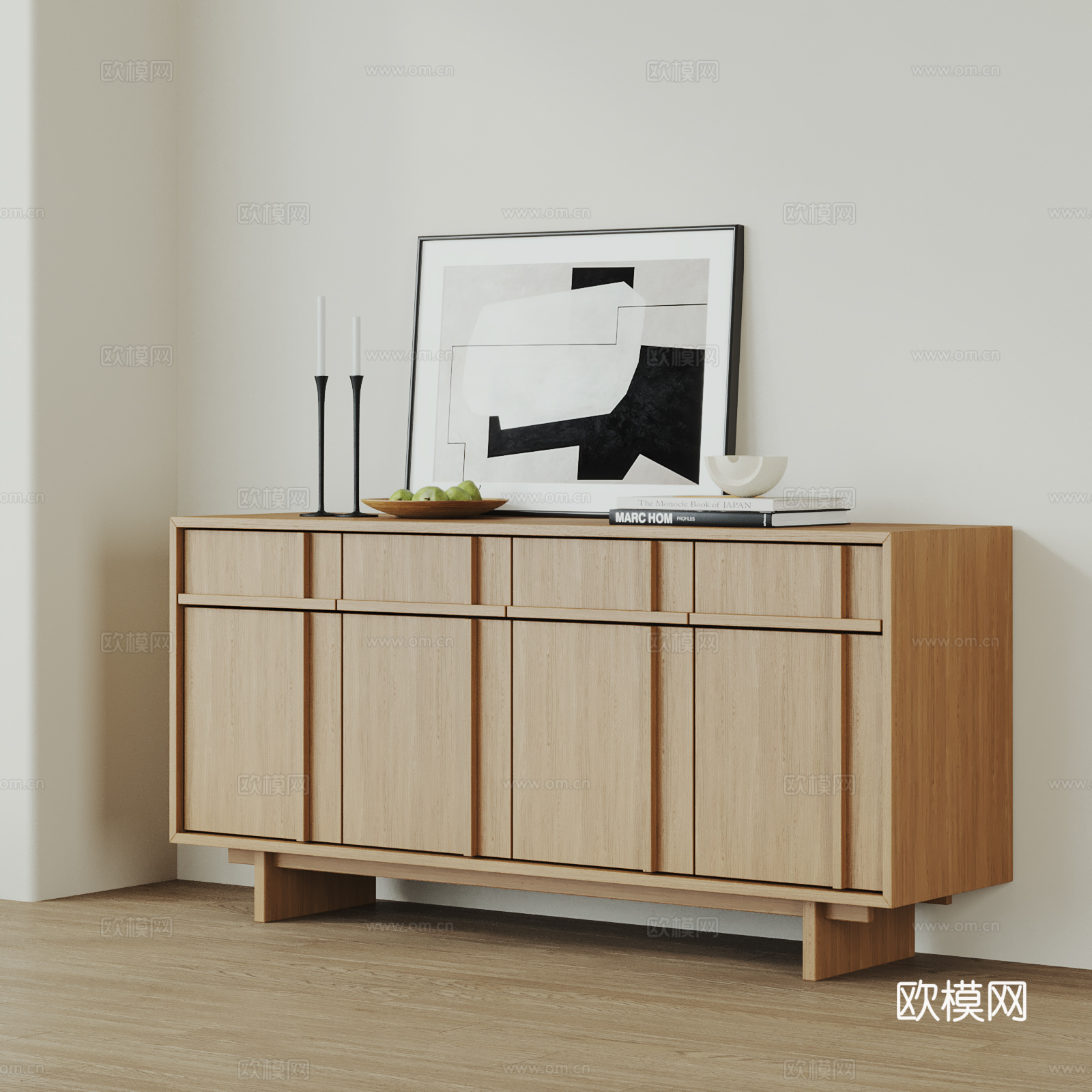 北欧玄关柜 边柜 餐边柜 实木玄关柜 中古风3d模型