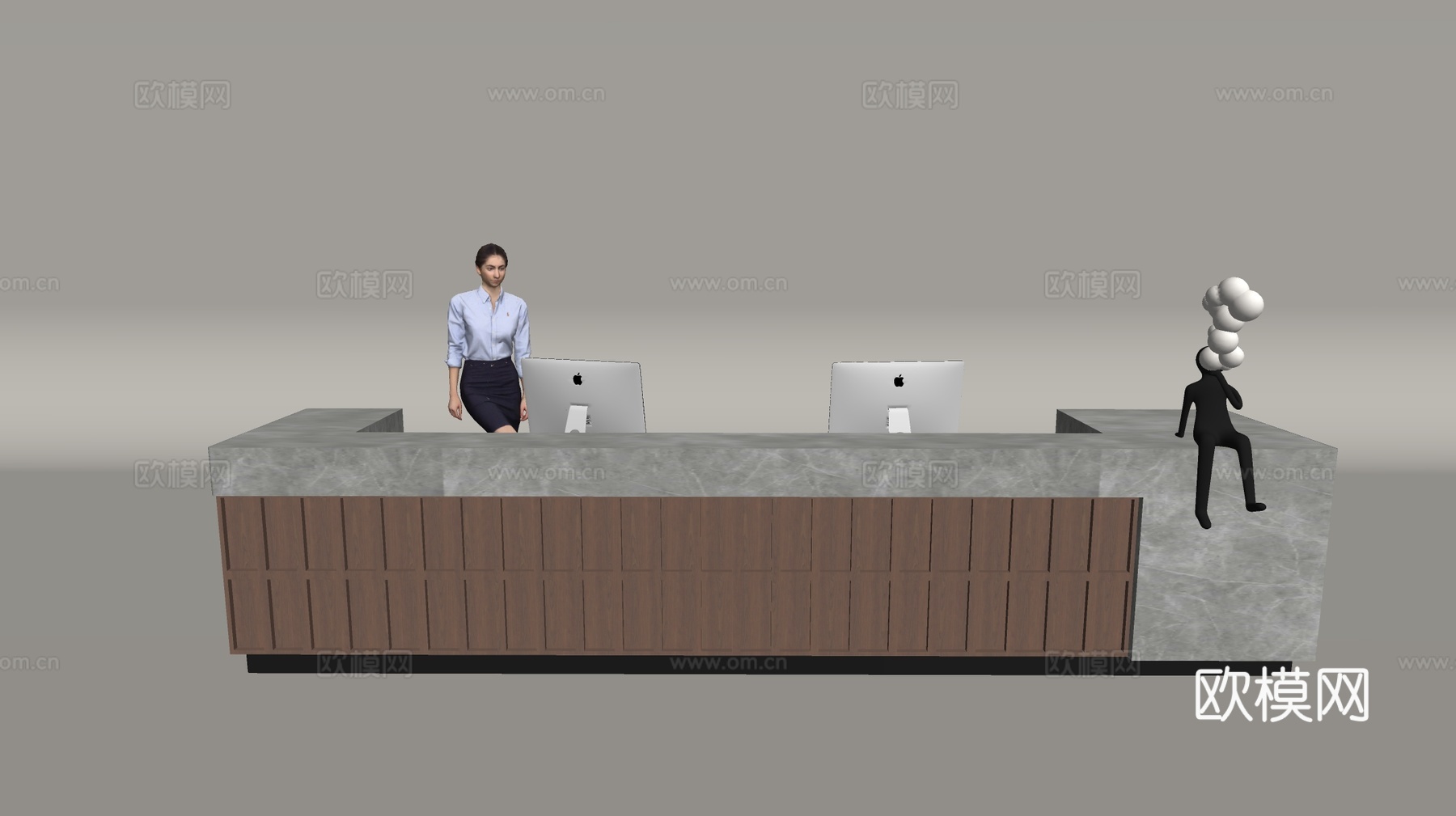 现代公司前台  接待区 吧台  接待台 服务台su模型下载（渲染图2）