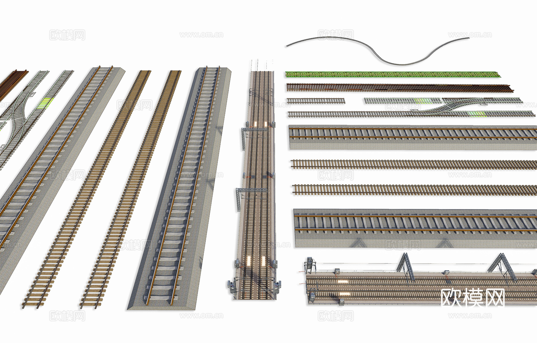 现代铁路组合 铁轨铁路 火车轨道铁路 动车轨道铁轨 铁路铁轨3d模型
