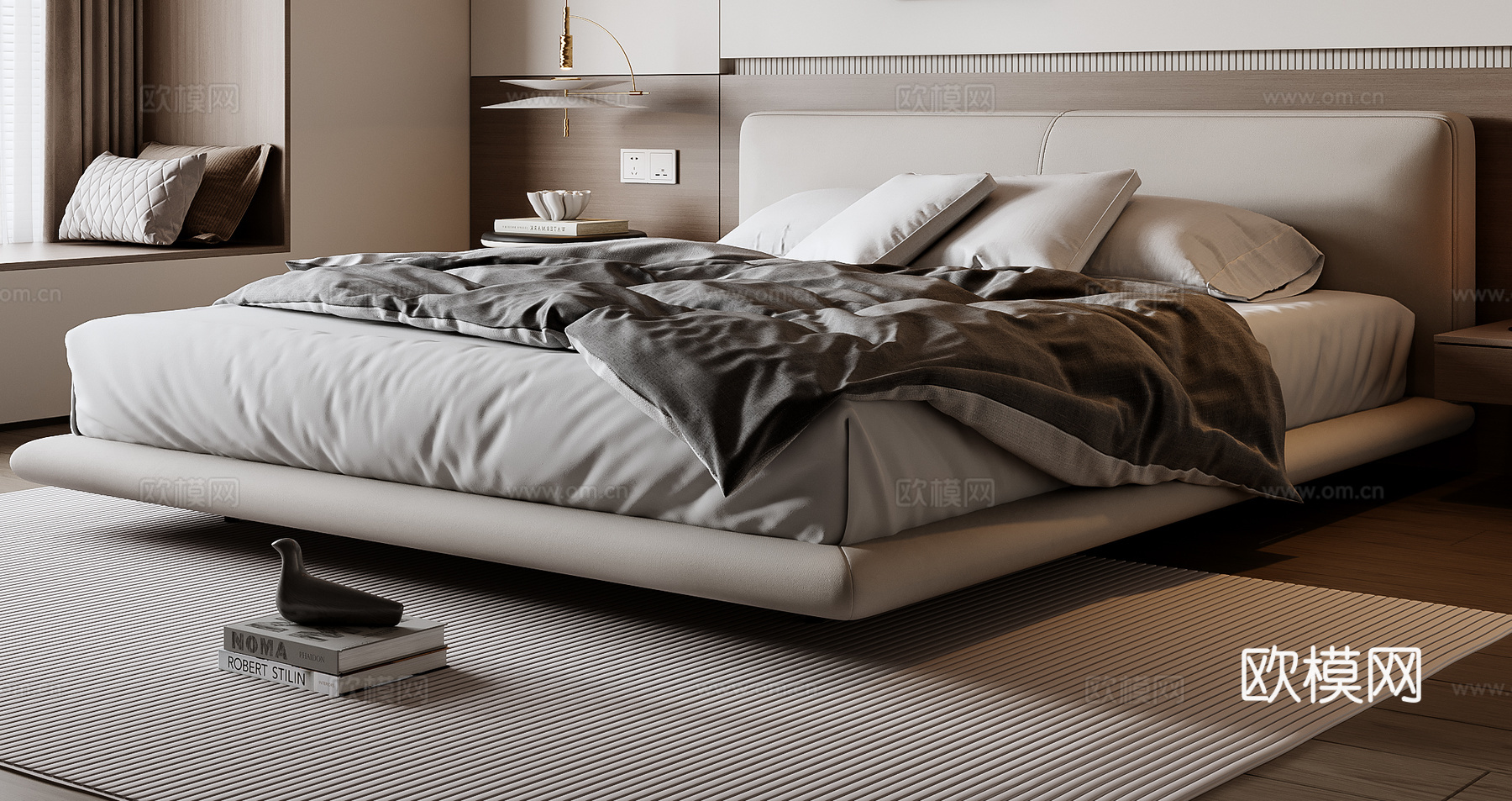 现代双人床3d模型下载