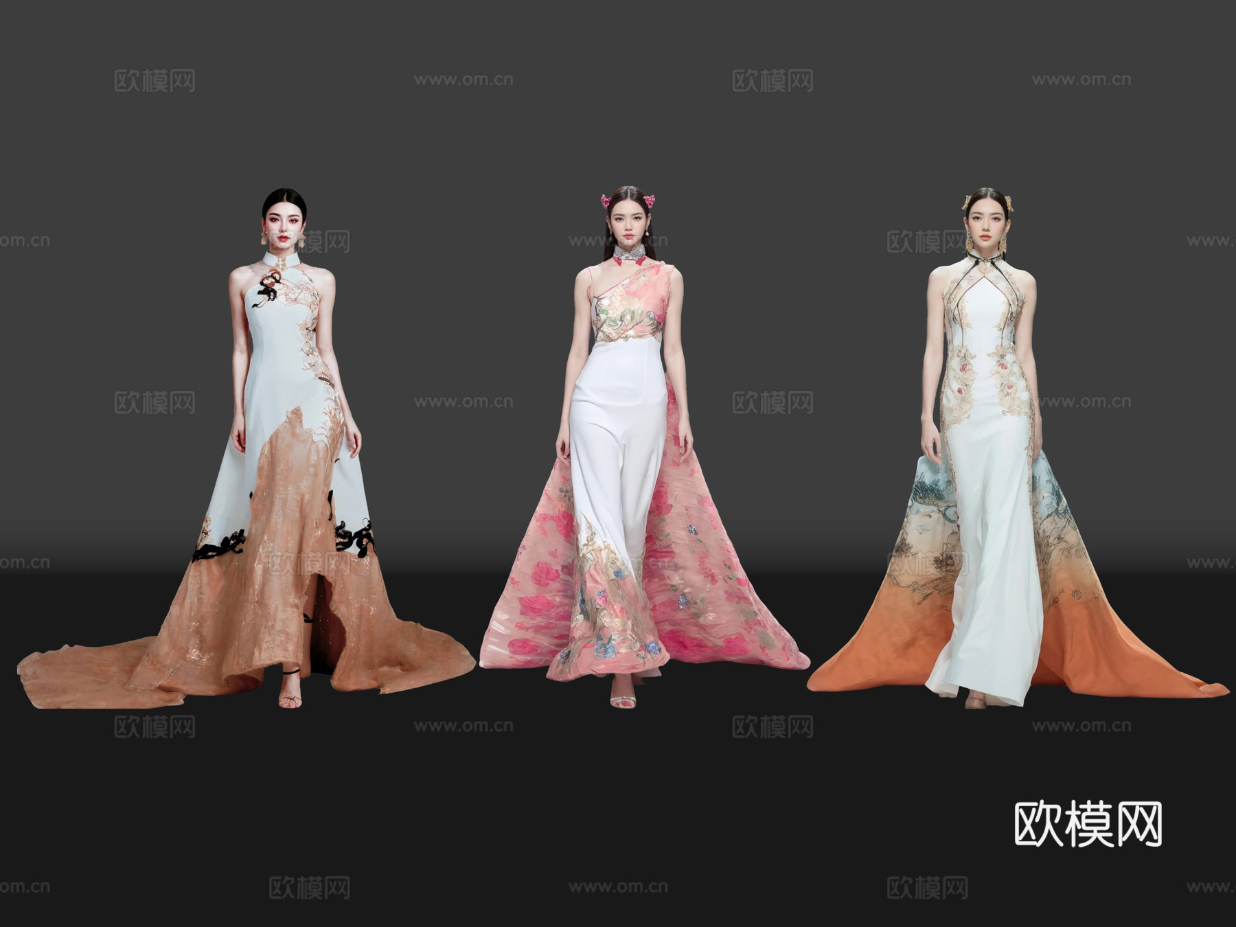 2D现代人物 汉服走秀 时尚模特 时尚走秀 T台走秀 美女su模型