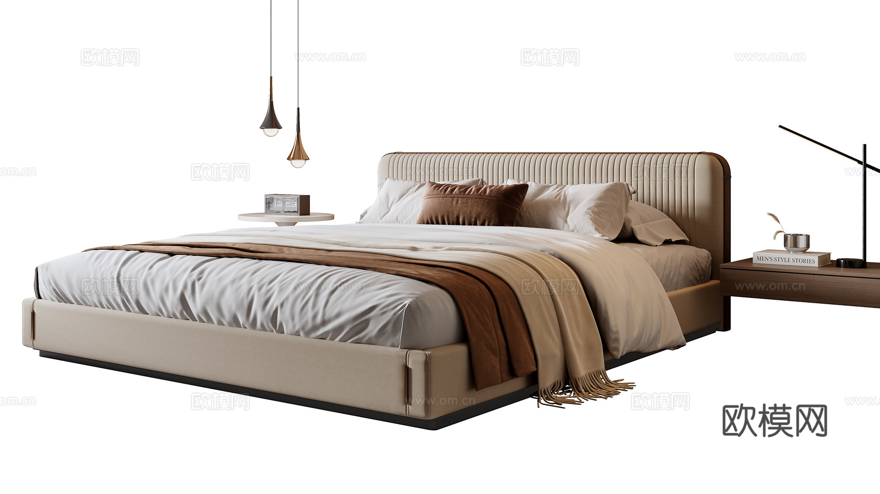 现代双人床3d模型下载