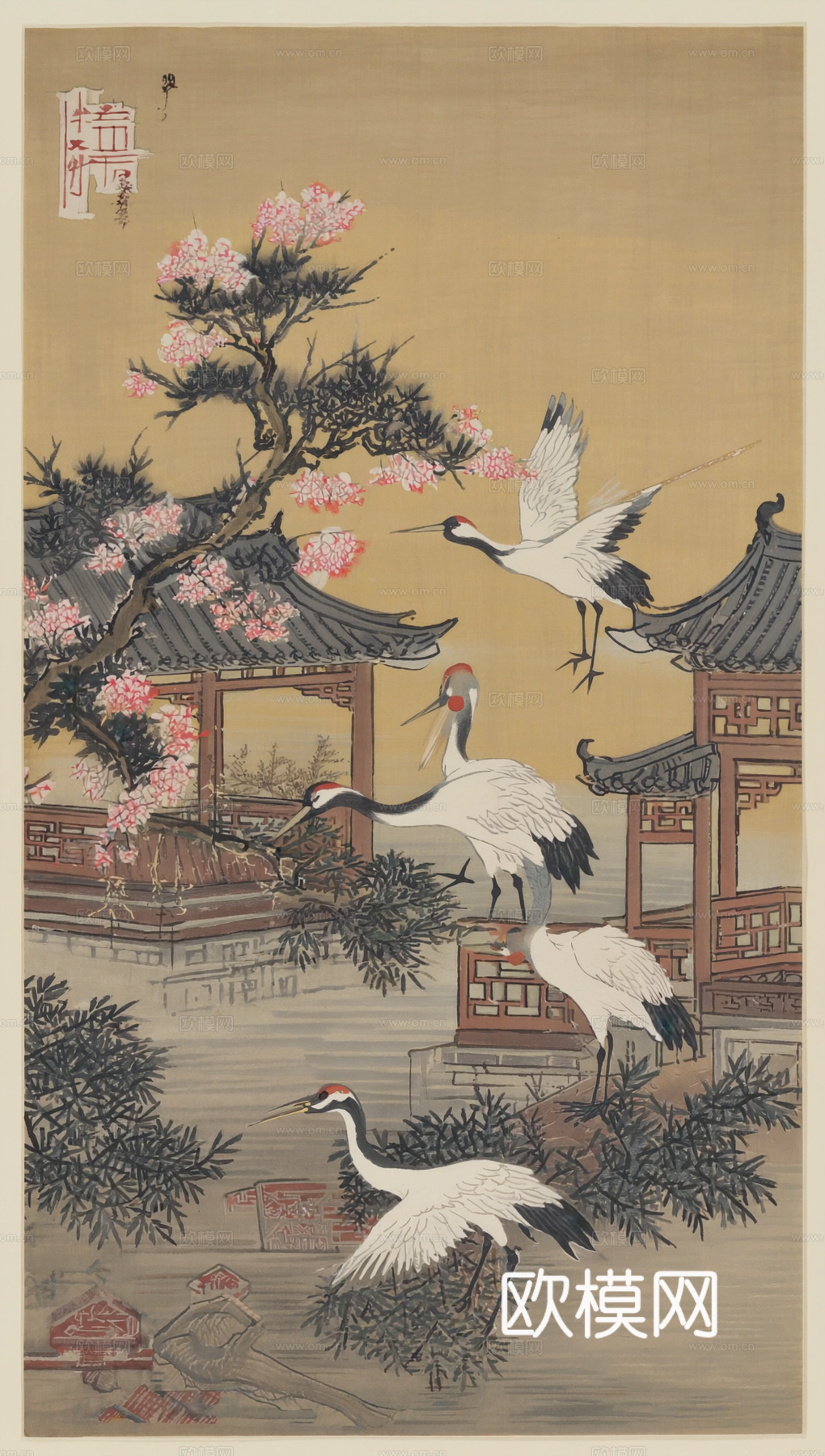新中式中式挂画 水墨画 国画 建筑 中国风