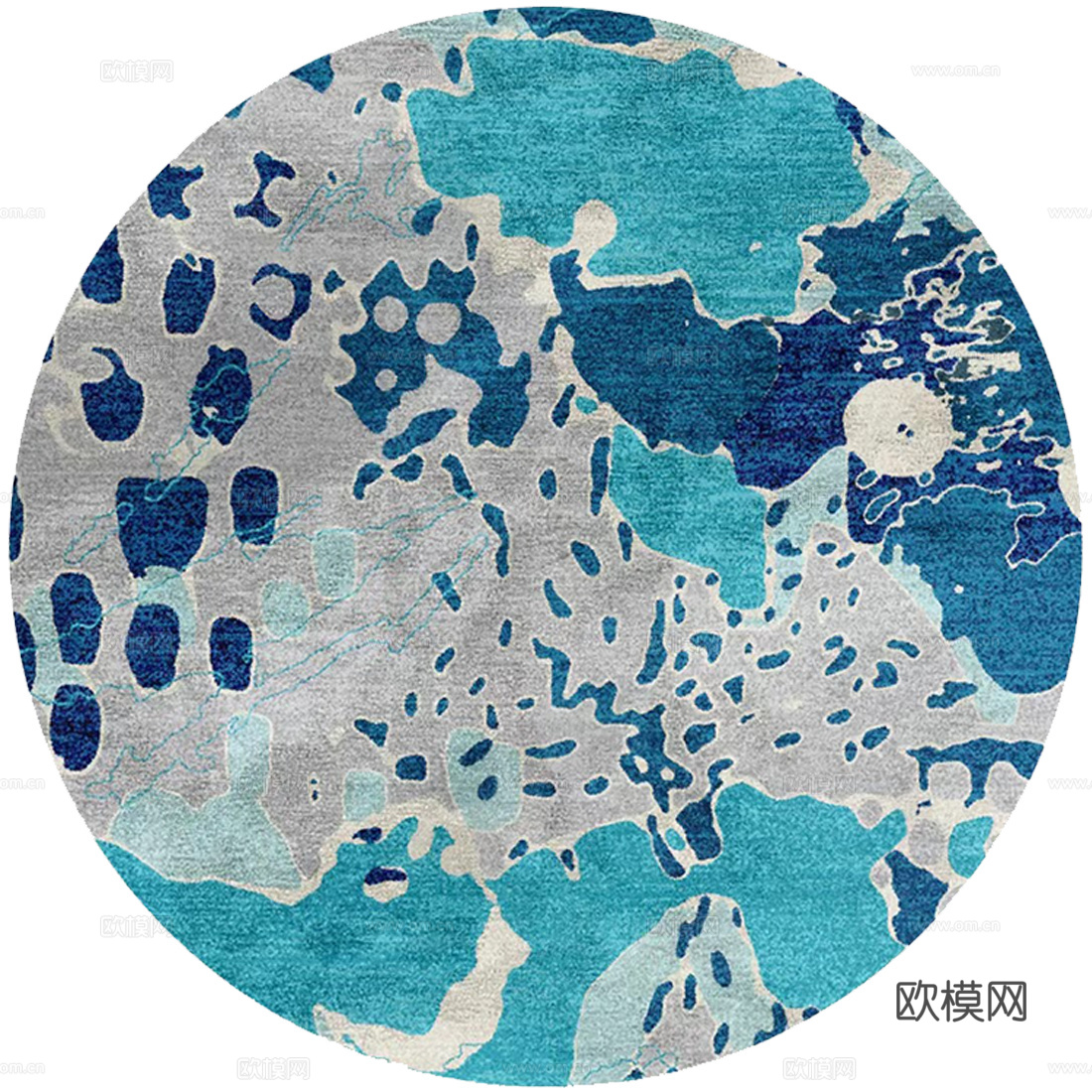 现代风圆形地毯 蓝色地毯