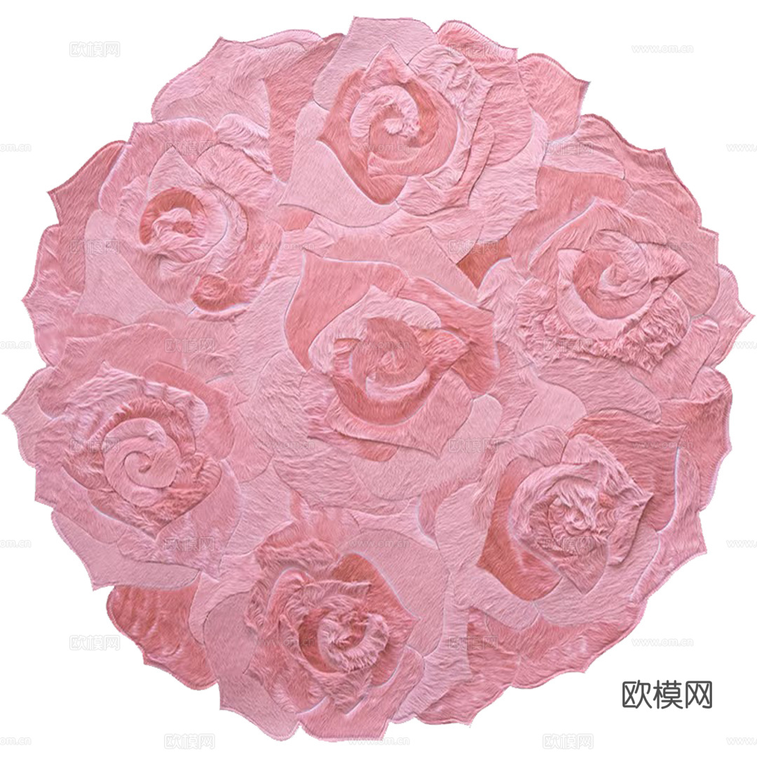 现代风粉色玫瑰花圆形地毯