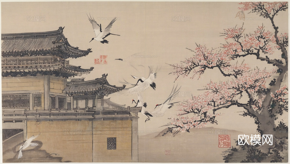 新中式中式挂画 水墨画 国画 建筑 中国风下载