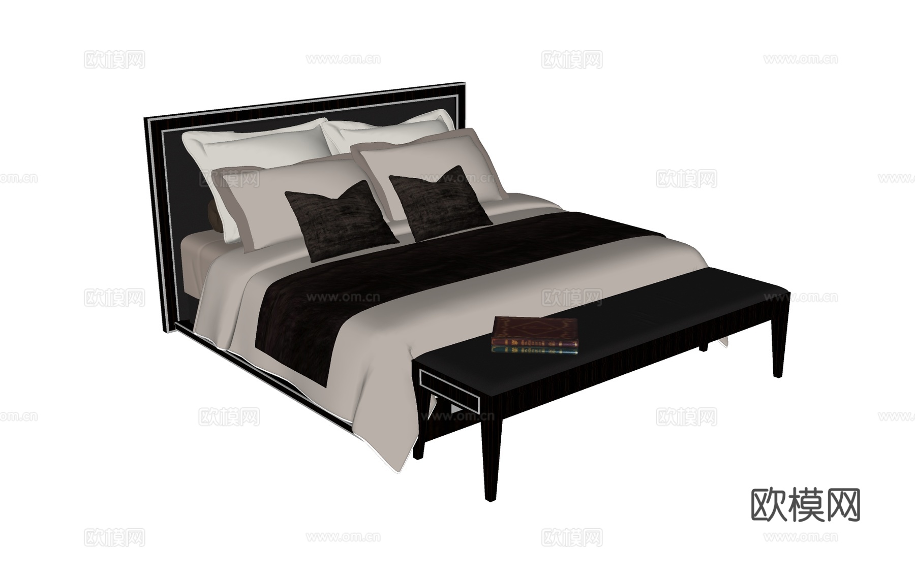 双人床枕头被褥  布艺床su模型