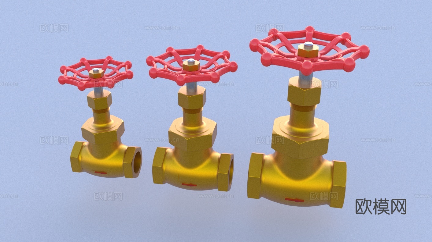 一组球阀 DN50 DN65 DN80 阀门 闸阀 开关 管3d模型