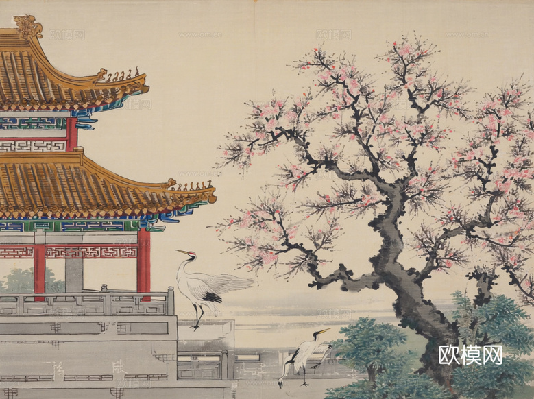 新中式中式挂画 水墨画 国画 建筑 中国风下载
