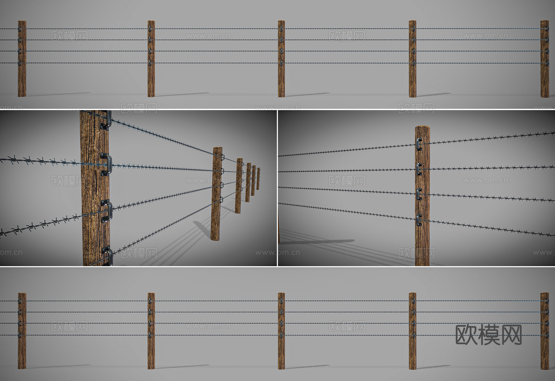 现代牧场围栏 木制铁丝网 户外动物围栏护栏 铁丝网 木制养殖3d模型