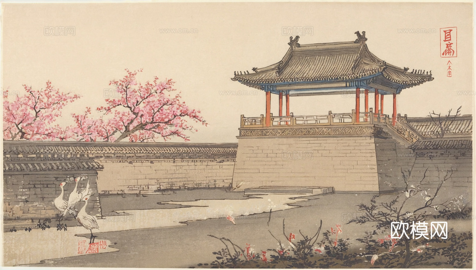 新中式中式挂画 水墨画 国画 建筑 中国风下载