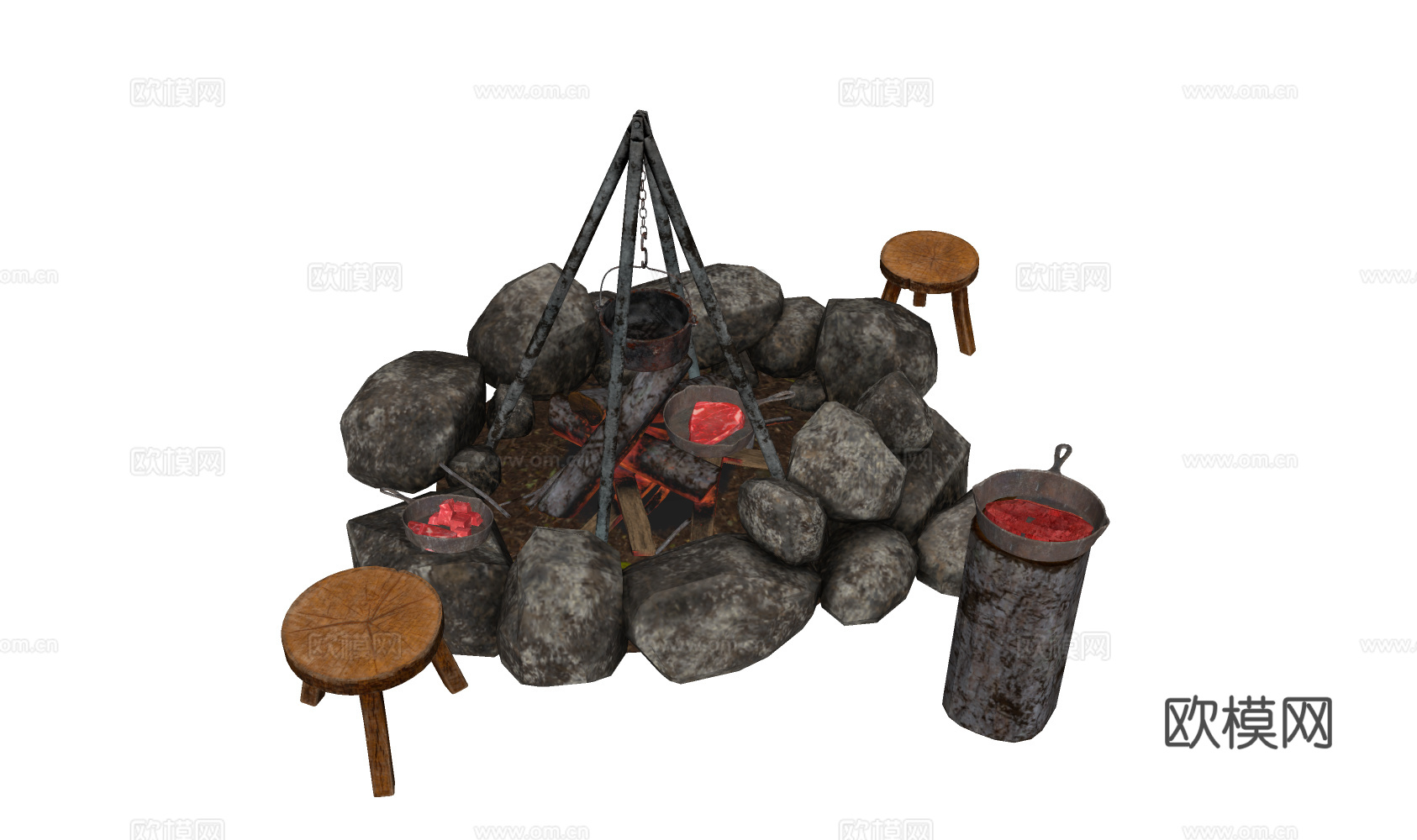 现代其他小品 篝火 火堆 火焰 露营篝火su模型