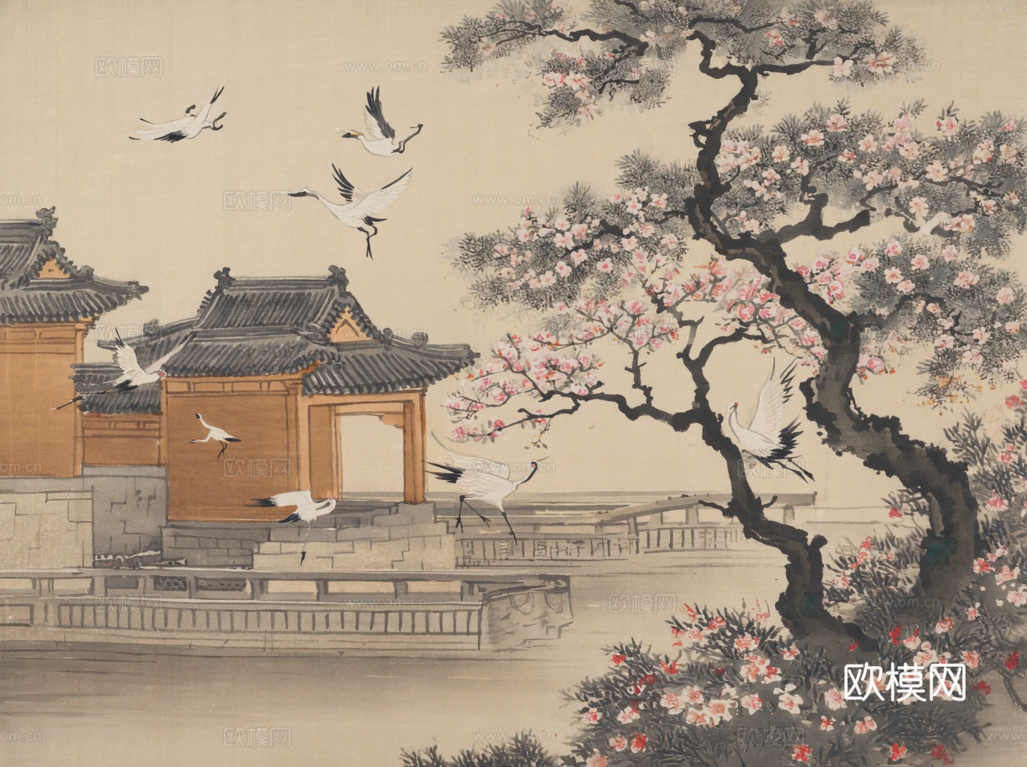 新中式中式挂画 水墨画 国画 建筑 中国风下载