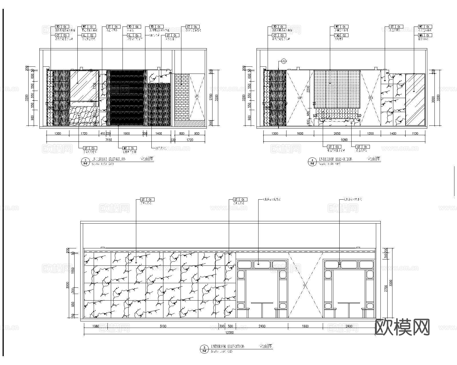 酒店餐厅立面图cad施工图