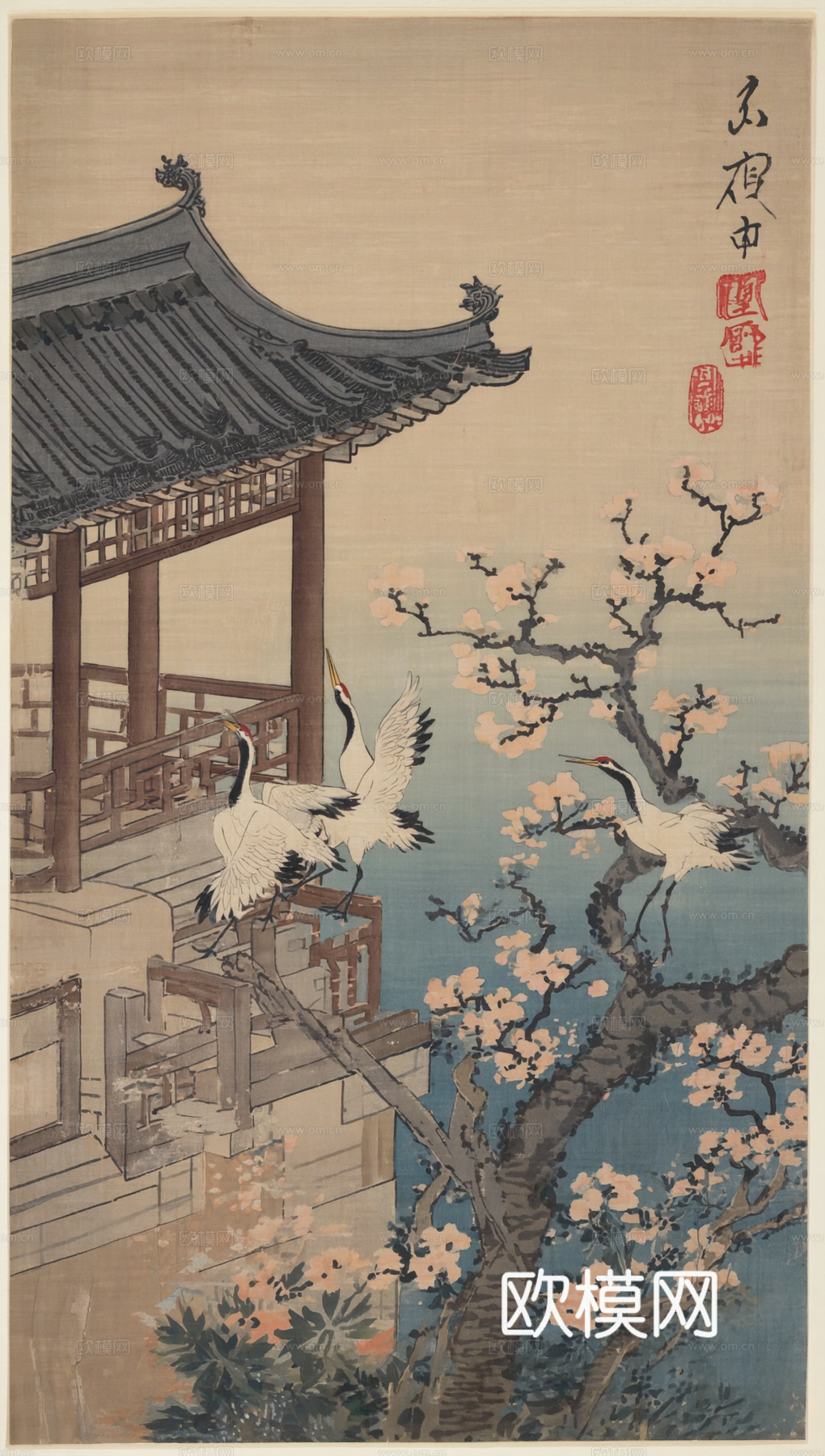 新中式中式挂画 水墨画 国画 建筑 中国风