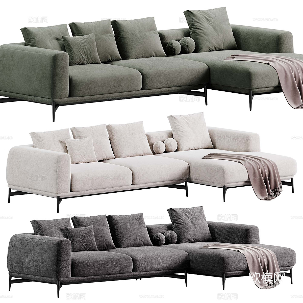 现代 Bonsai 转角沙发3d模型下载（渲染图3）