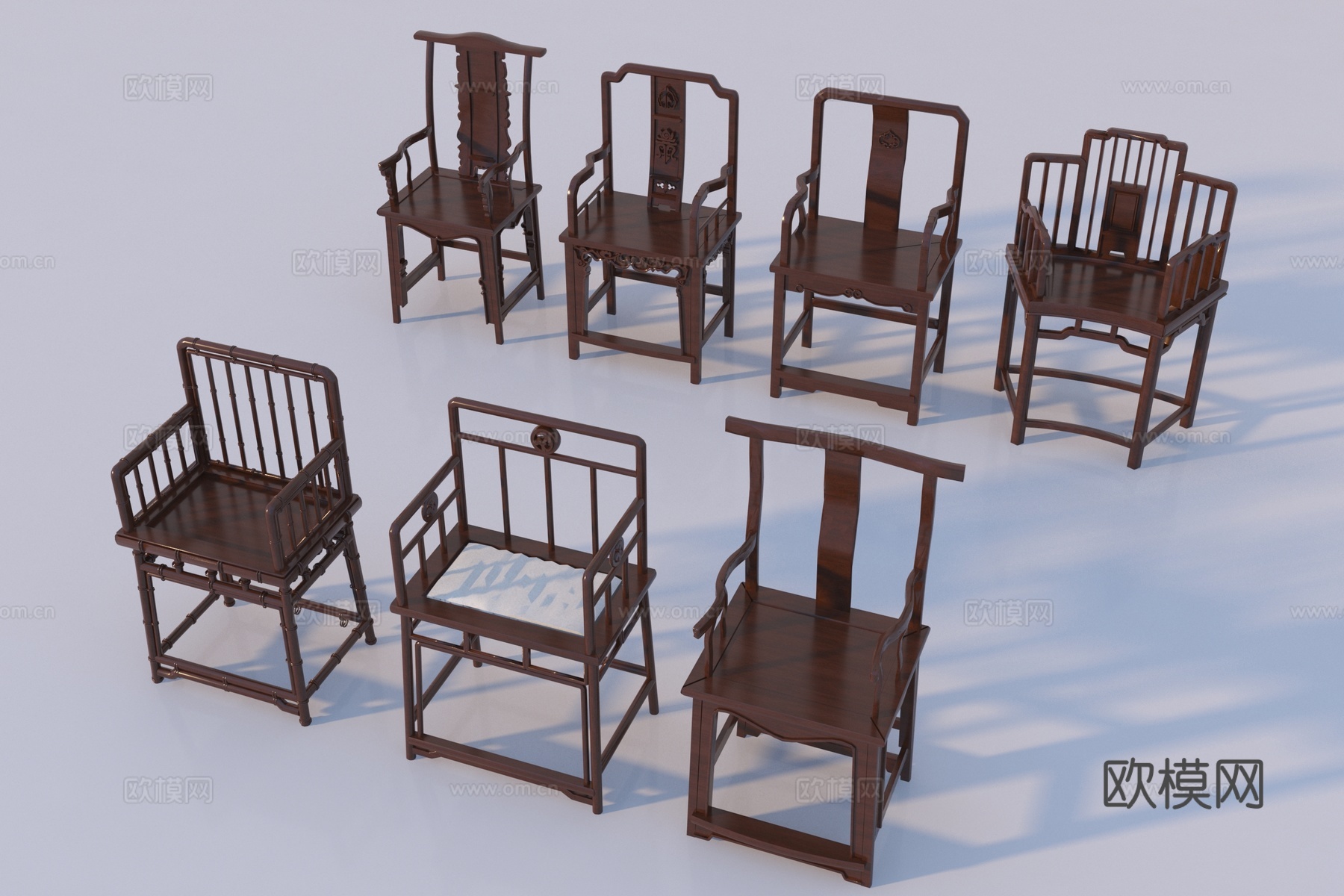 中式椅子组合3d模型