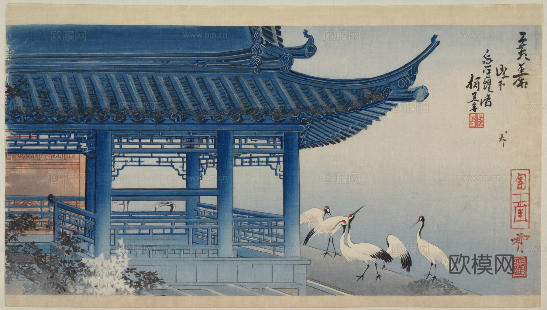 新中式中式挂画 水墨画 国画 建筑 中国风下载