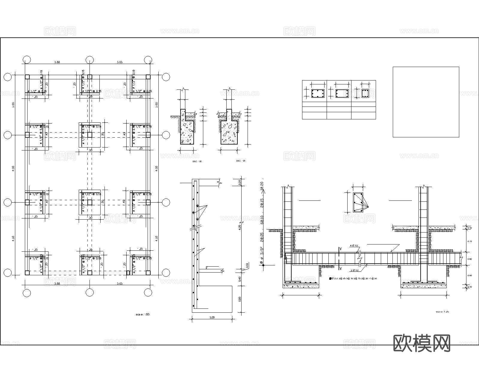 柱和基脚钢筋详图cad施工图