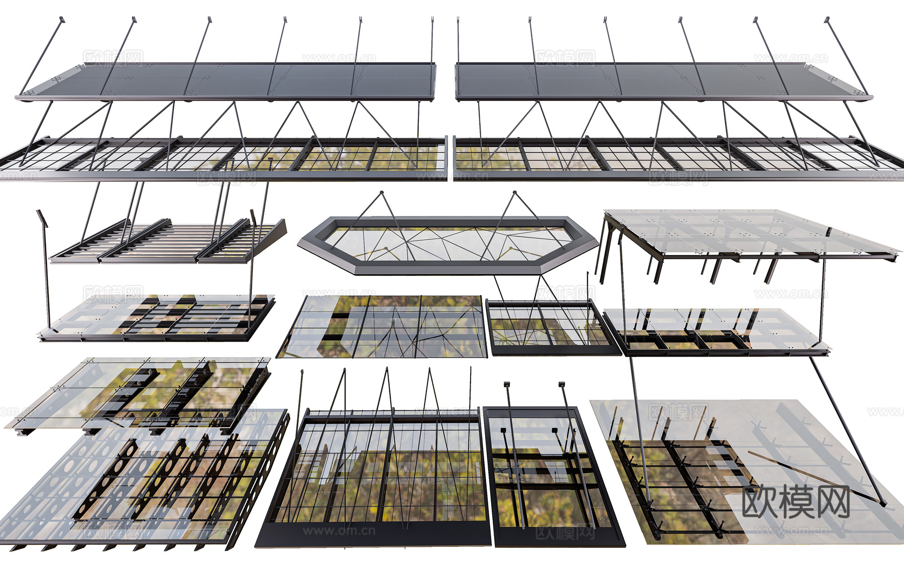 现代玻璃雨棚 钢结构雨棚 店铺门口遮雨棚 铝合金雨棚 钢结构3d模型