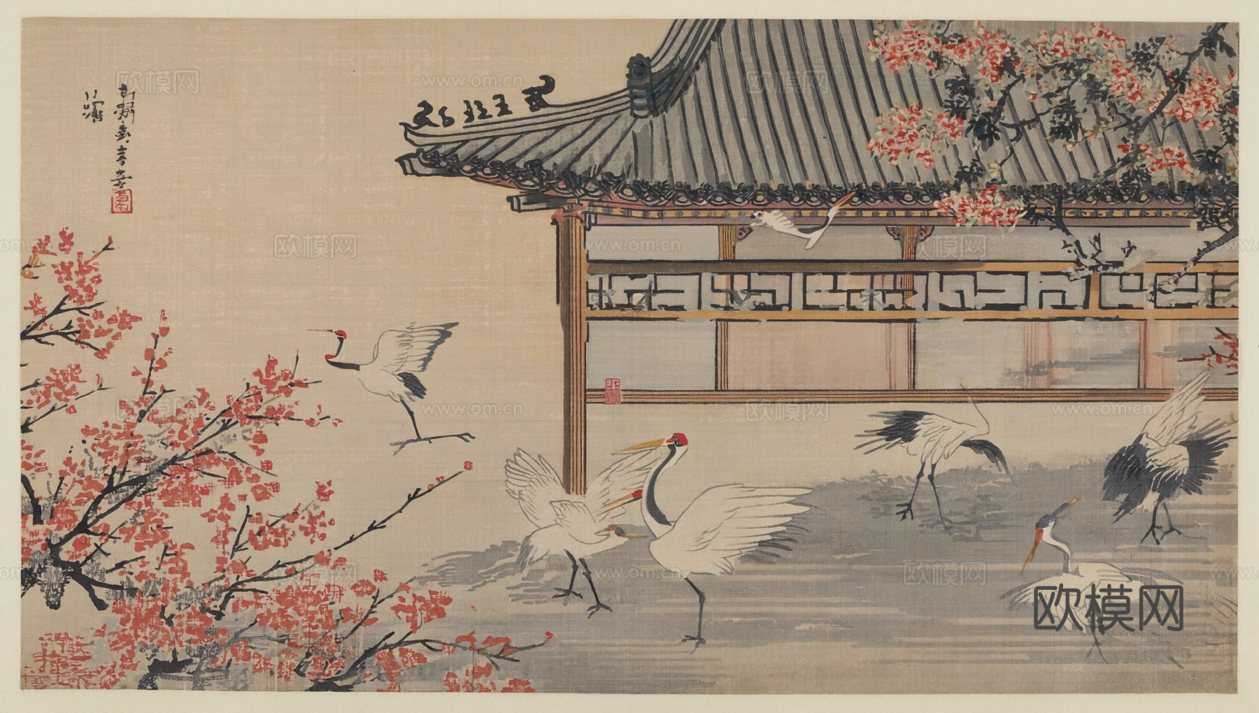 新中式中式挂画 水墨画 国画 建筑 中国风下载