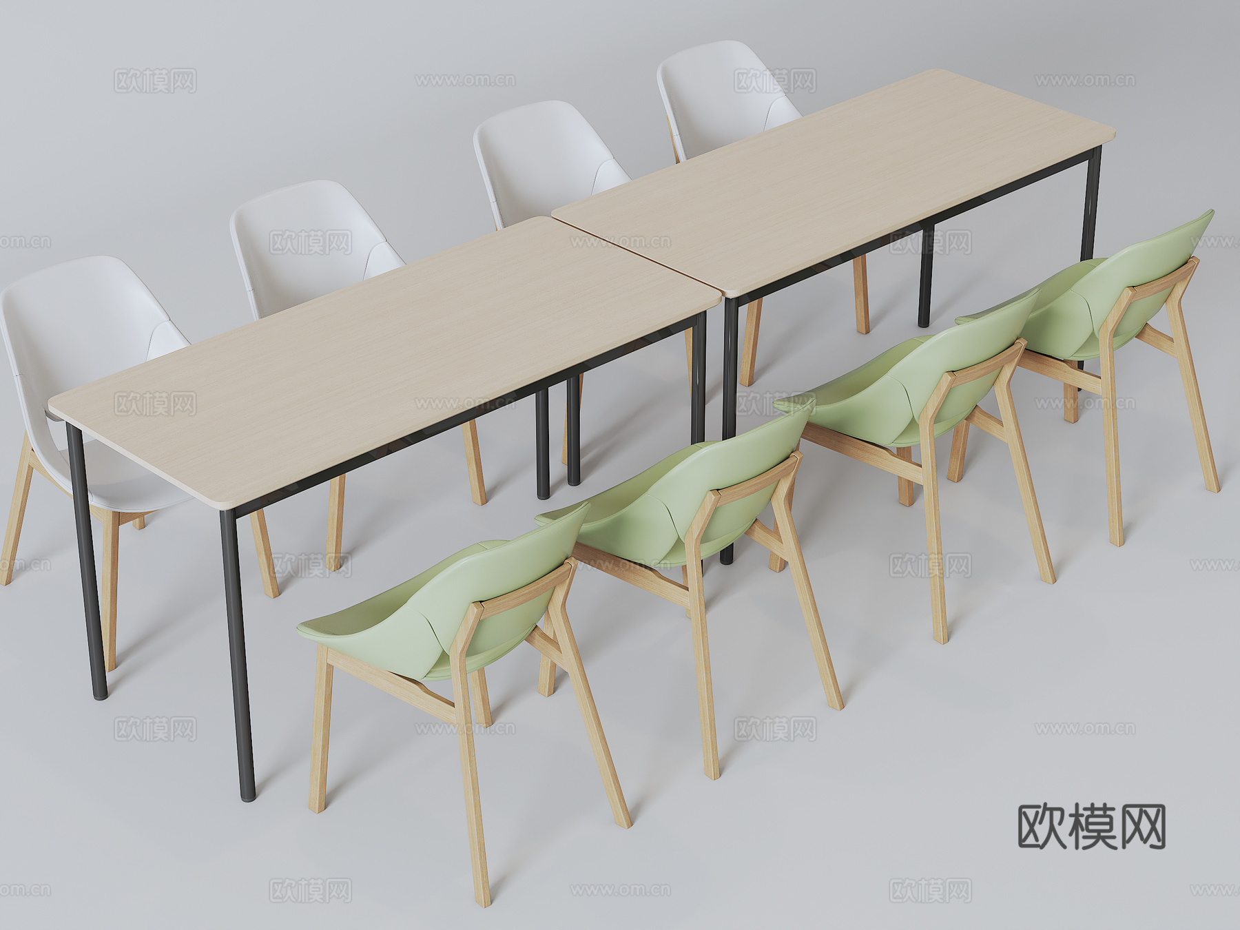 食堂桌椅组合3d模型