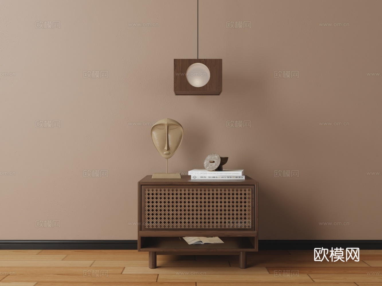 中式镂空实木床头柜3d模型下载