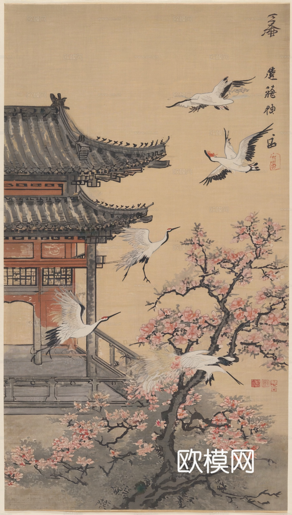 新中式中式挂画 水墨画 国画 建筑 中国风