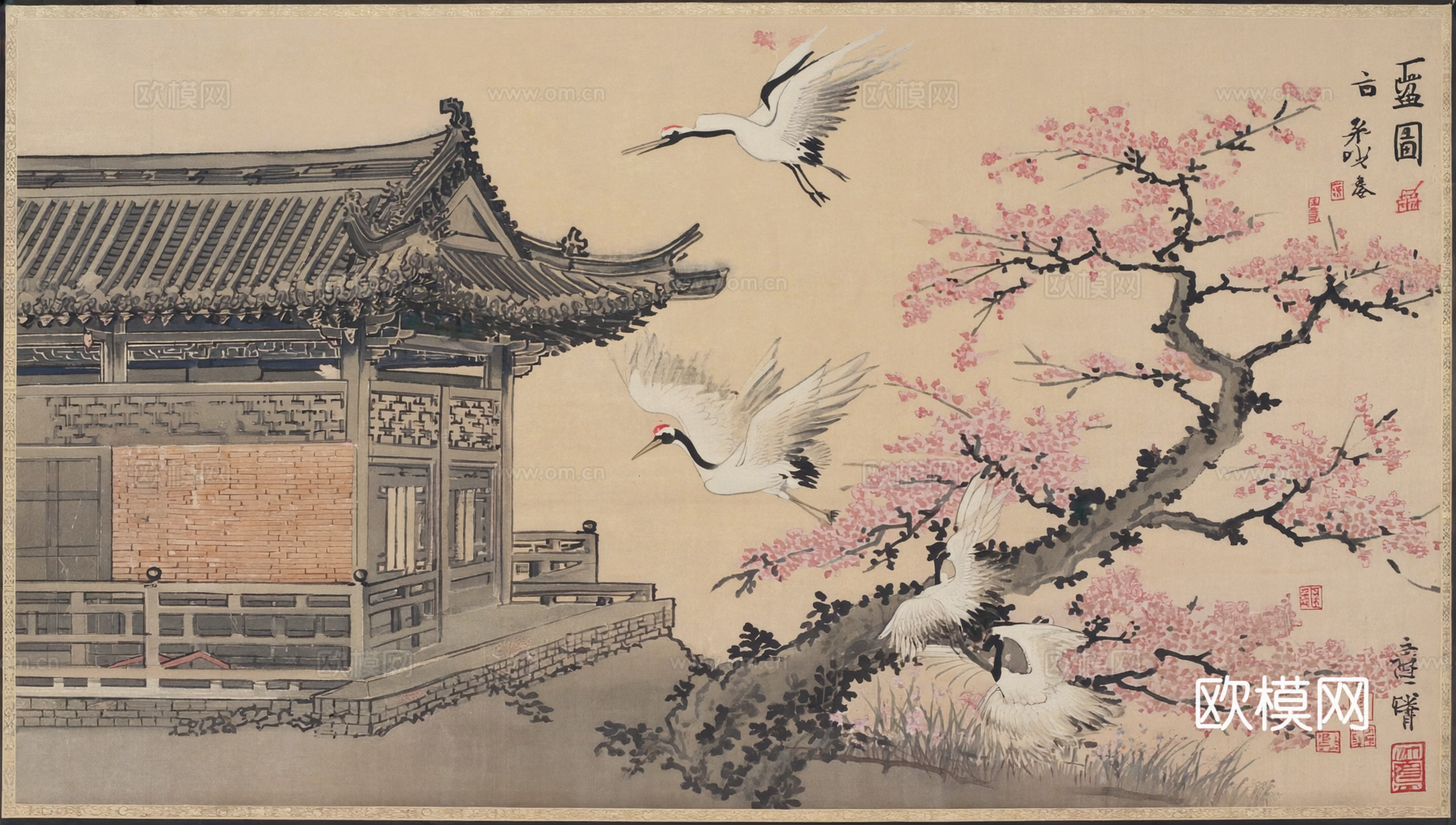 新中式中式挂画 水墨画 国画 建筑 中国风下载