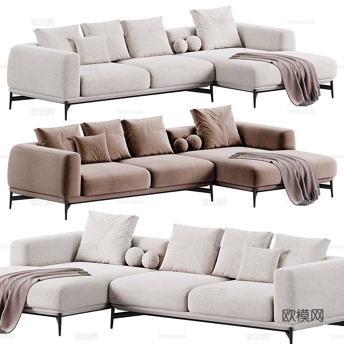 现代 Bonsai 转角沙发3d模型下载（渲染图1）