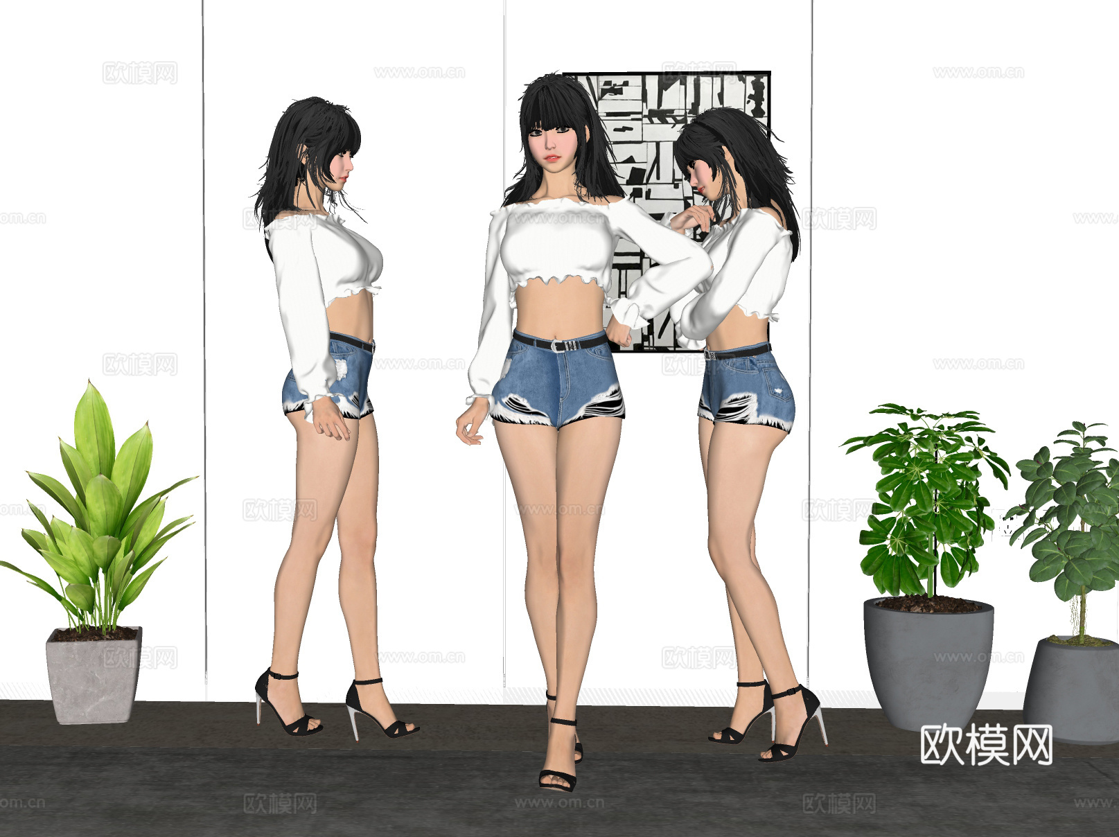 现代女人 人物 美女 模特 时尚女孩su模型