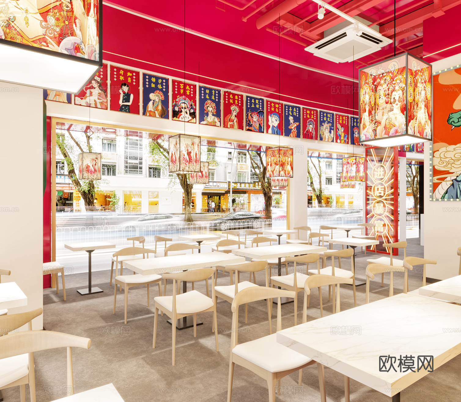 国朝风餐厅免费3d模型下载（渲染图5）